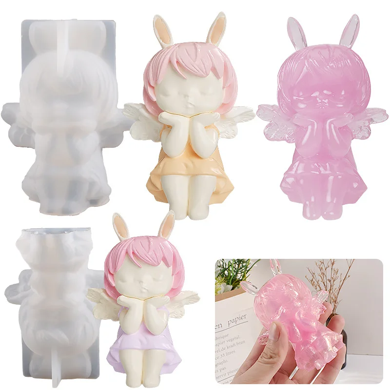 

Crystal Epoxy Resin Angel Wings Girl Mold DIY Aromatherapy Candle Ornament Silicone Mold