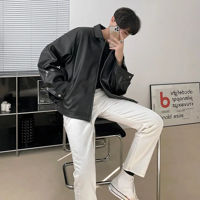 Мужское пальто из искусственной кожи мужская Свободная Повседневная Черная