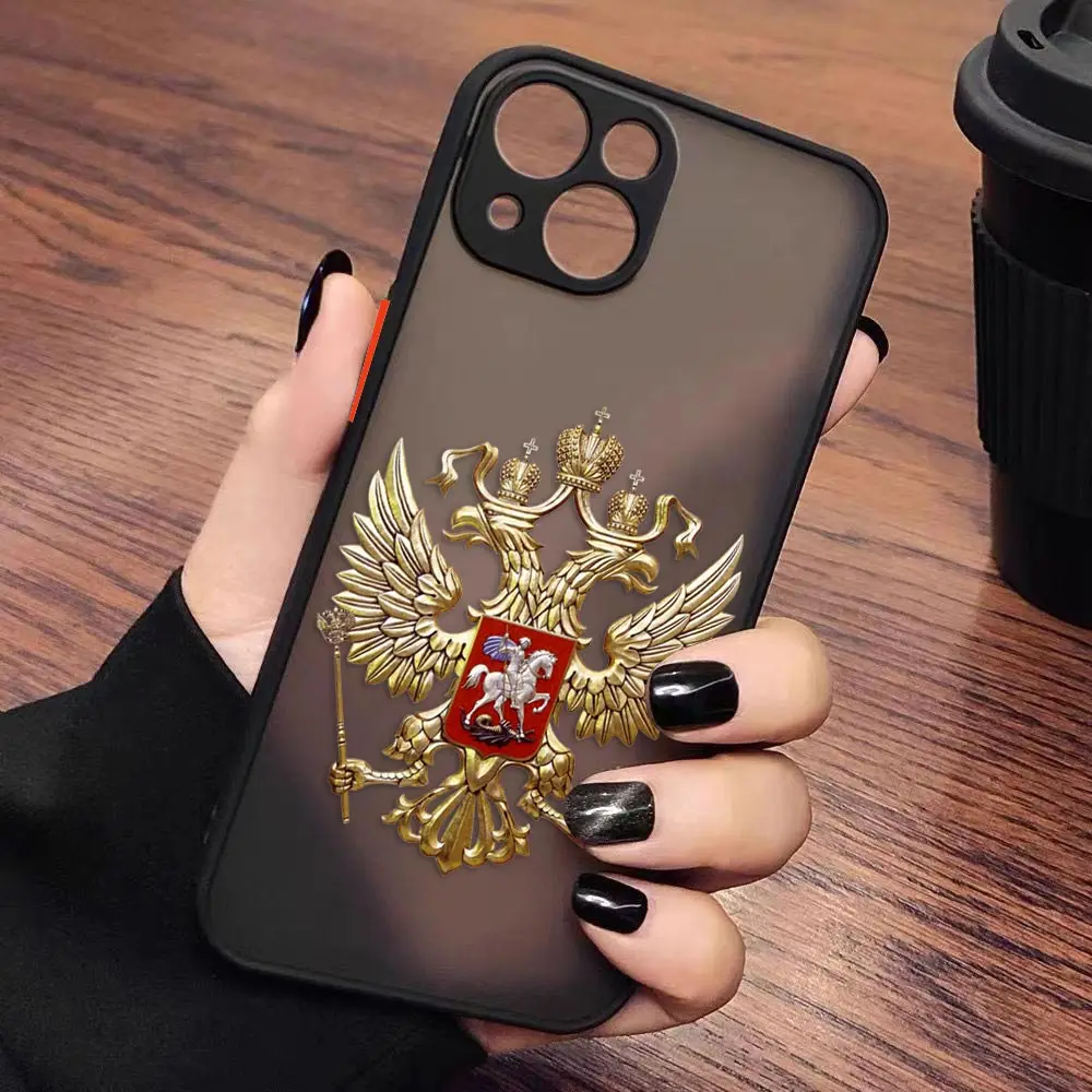Matte Phone Case for iPhone 14 13 11 12 MINI Pro XS Max XR X 7 8 SE 2022 2020 6 6S Plus Case Funda Shell Russian Flags Emblem