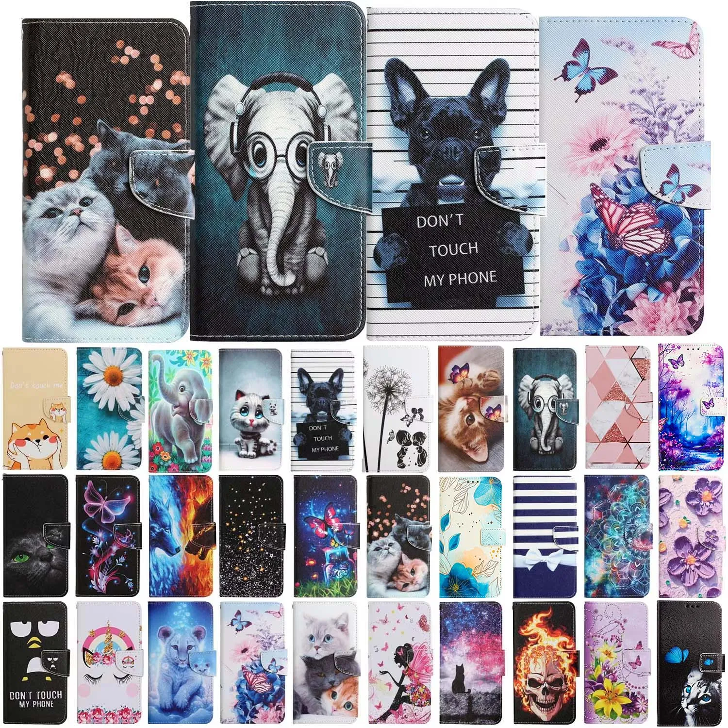 Кожаный флип-чехол для телефона Samsung Galaxy S24 Ultra S23 Plus FE S22 кошка бабочка окрашенный
