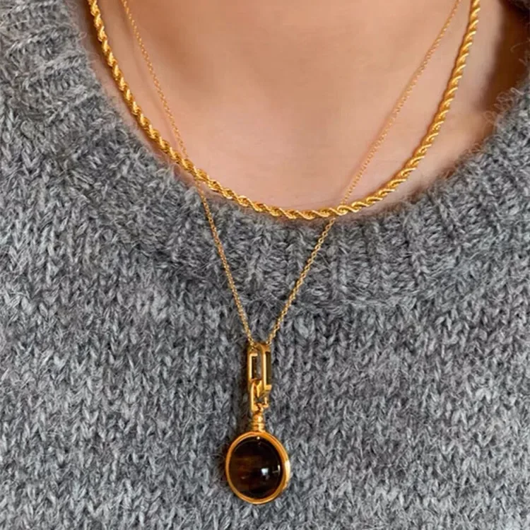 Винтажное ожерелье из двух слоев под тигровый глаз