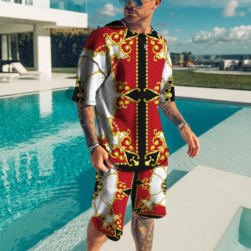 Summer Retro Street Trend 3D Printed Men's Sportswear Men's Oversized Clothing T-shirt Shorts Set Streetwear Men's 2 T-shirt Set