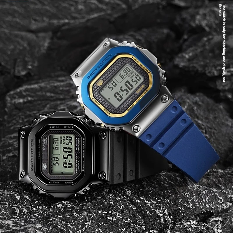Фото Для Casio GMW-B5000 GM-B2100 MRG-B5000 черный, синий, вогнуто-выпуклый ремешок из фторкаучука, ремешок для часов, модифицированный мужской ремешок №3