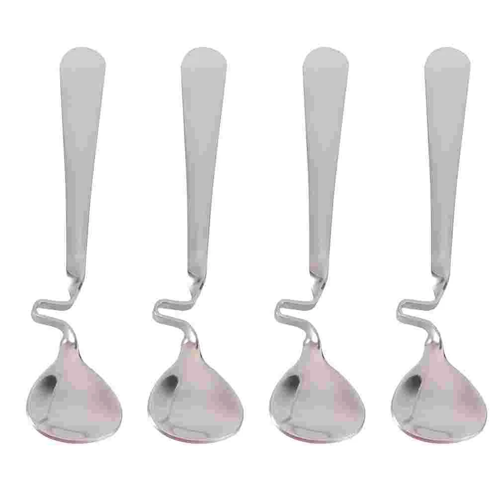 

4Pcs Stainless Steel Curving Handle Mixing Spoons Practical Coffee Spoons )