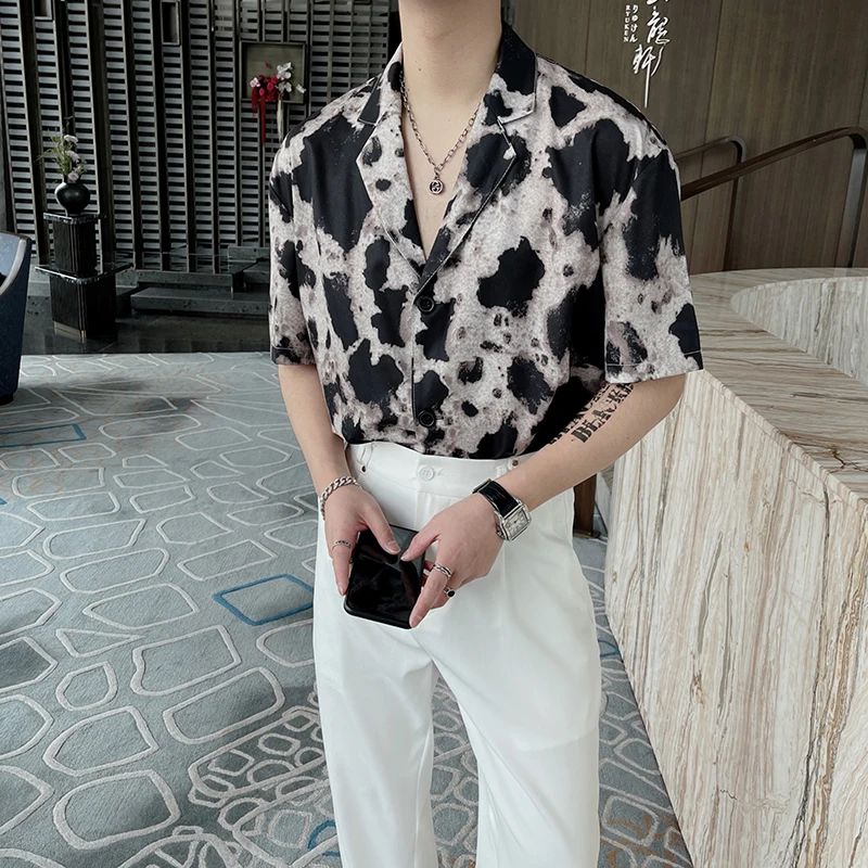 2022 Printed Shirts for Men Summer Short Sleeve Oversized Casual Shirt Streetwear Social Party Tuxedo Blouse Camisas Para Hombre