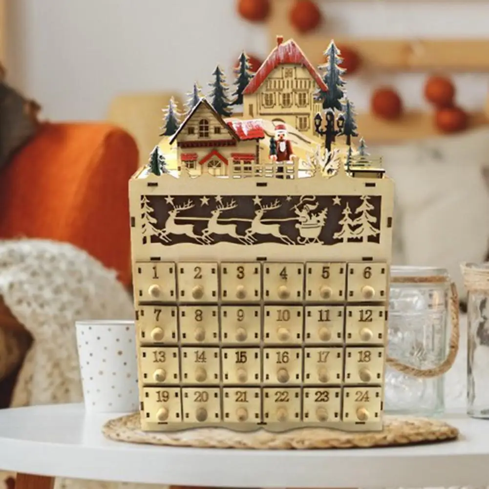 

Useful Xmas Santa Elk House Decor Tabletop Calendar Christmas Wooden Calendar Good Workmanship Scene Layout