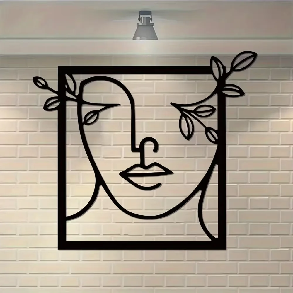 Металлическая стена искусство женщина лицо с листьями-символ элегантности.