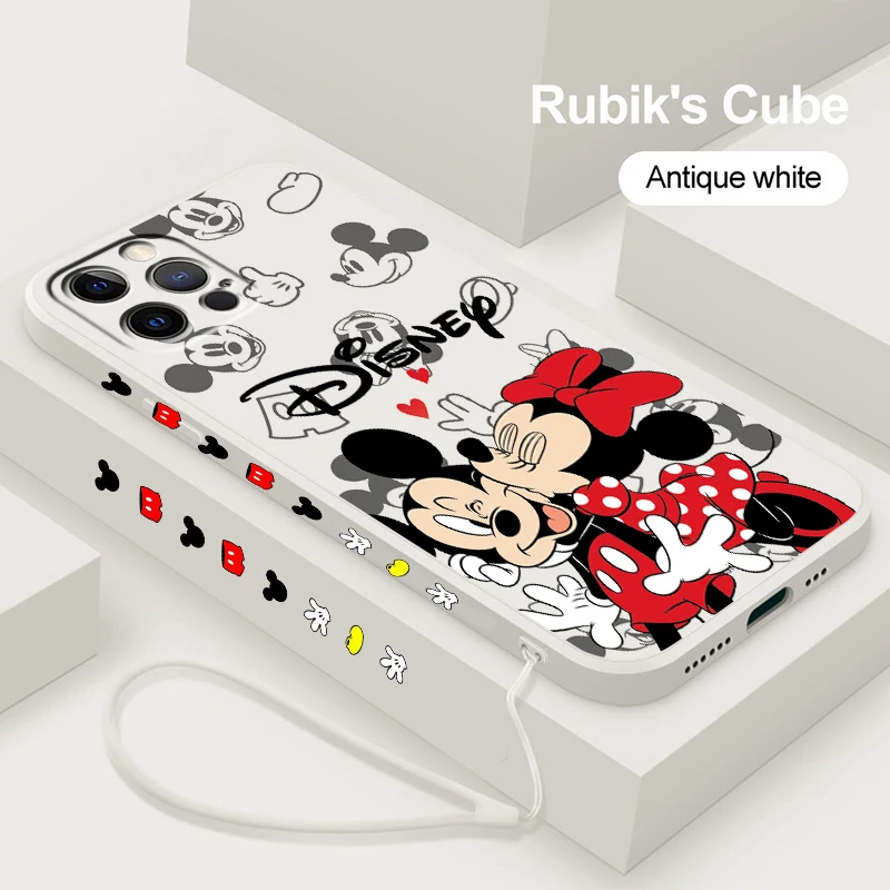 

Mickey Minnie Mouse Case For Apple iPhone 14 13 12 Mini 11 Pro XS MAX XR X 8 7 6S SE Plus Liquid Left Rope Phone Cover