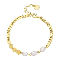 natural freshwater pearl chain bracelet for men women simple classic solid stainless steel 18k real gold plating charms gift