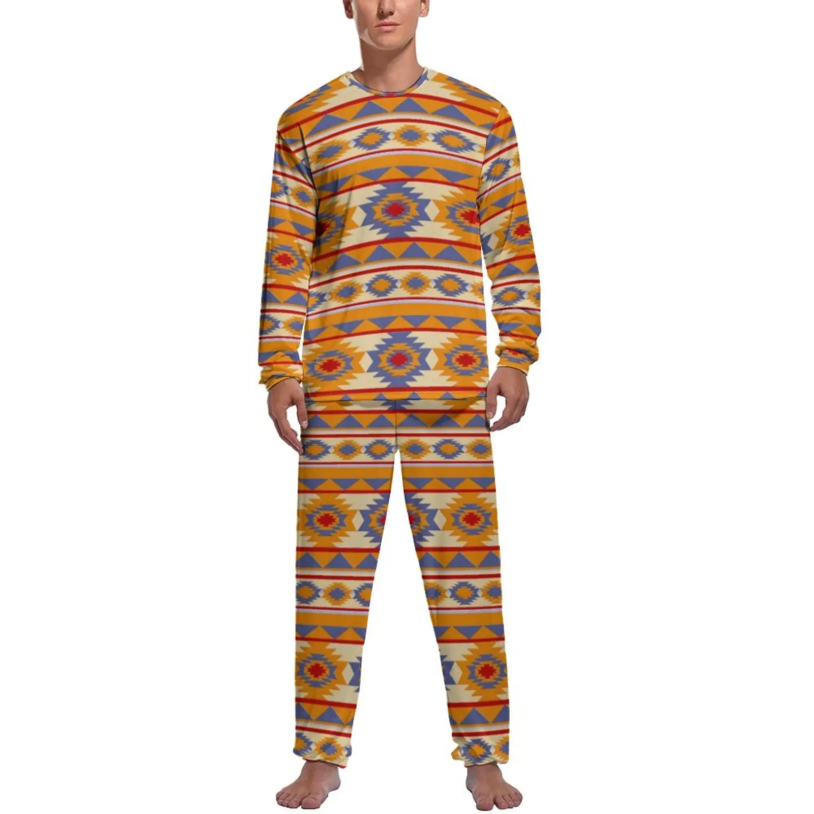 

Tribal Print Pajamas Autumn 2 Pieces Southwestern Cute Pajama Sets Male Long Sleeve Home Design Nightwear