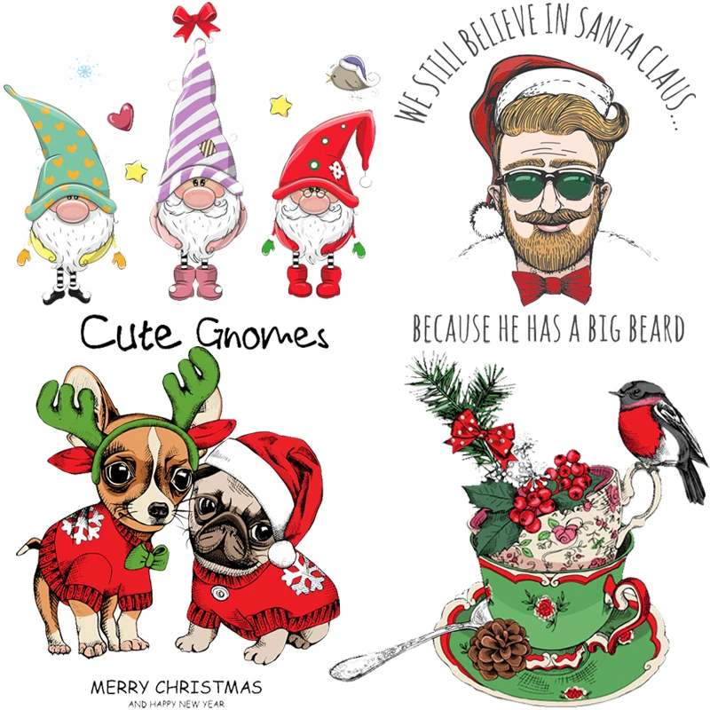

Cute Gnomes Christmas Patch for Clothing Thermoadhesive Patches on Clothes Santa Claus Elk Iron-on Transfers Stickers Appliques