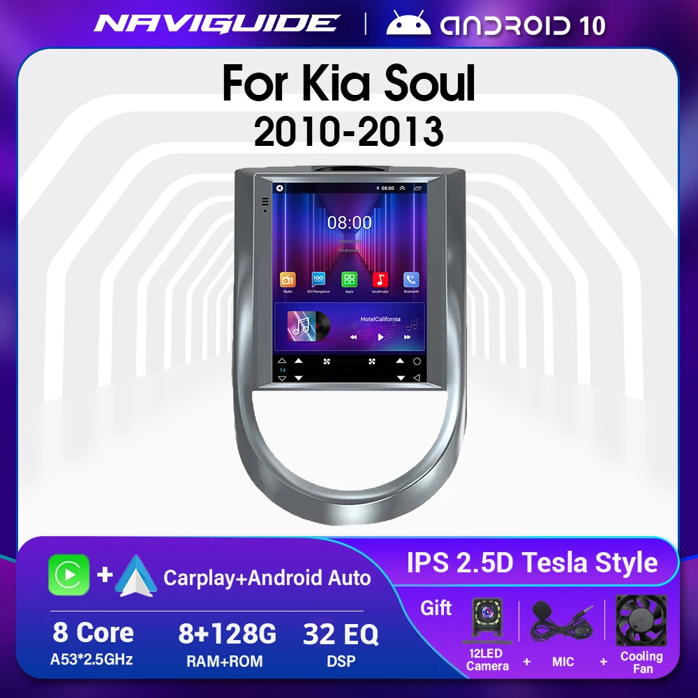 

NAVIGUIDE Android10 Car Radio For KIA Soul 2010 2011 2012 2013 Multimedia Player Tesla Vetical Screen Navigation GPS Auto Stereo