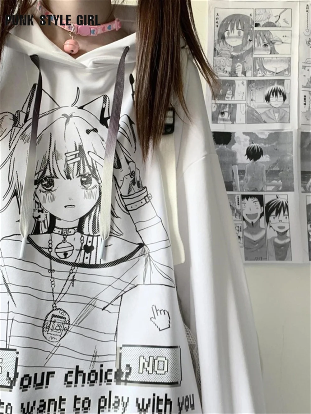 

Goth Top Emo Kawaii Print Anime Hoodies Women Harajuku Dark Pullover Gothic Mall Kpop Y2k Long Sleeve Female Fairy BF Sweatshirt