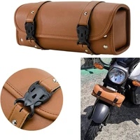 universal motorcycle handlebar bag roll tool bag pu leather saddlebags storage tool pouch brown for harley