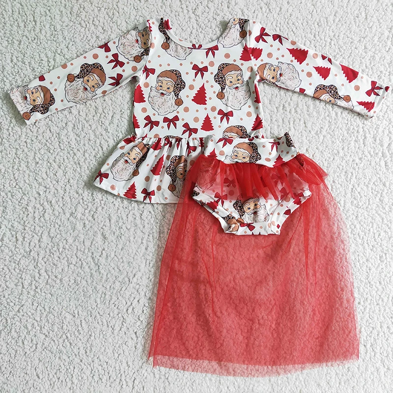 Baby Girl Christmas Santa Newborn Red Tulle Dress Children Horror Long Sleeve Shorts Outfit Kid Bummie Toddler Set