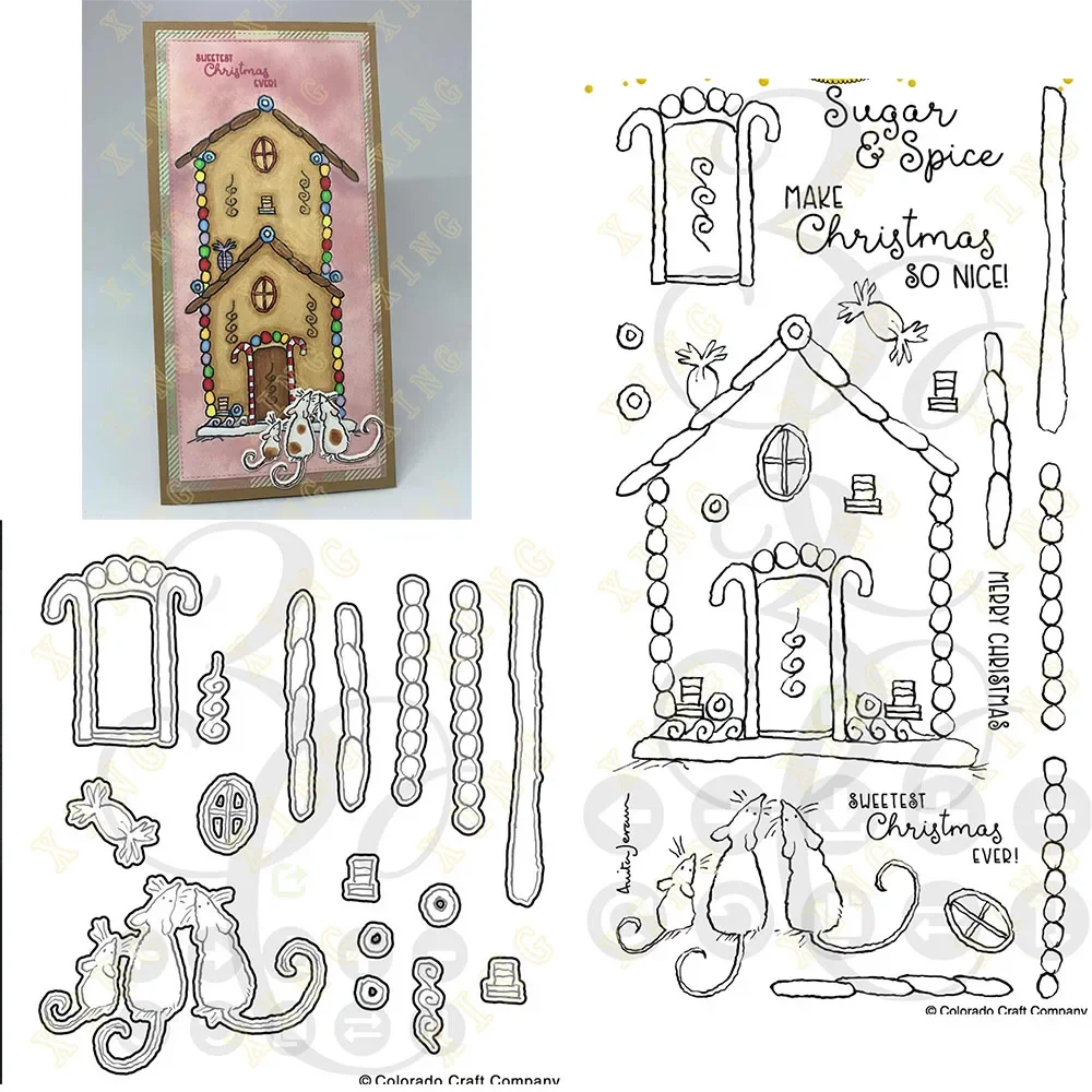 

Gingerbread House Slimline New Arrival Metal Cutting Dies and Clear Stamps for Diy Photo Album Handmade Paper Card Decoration