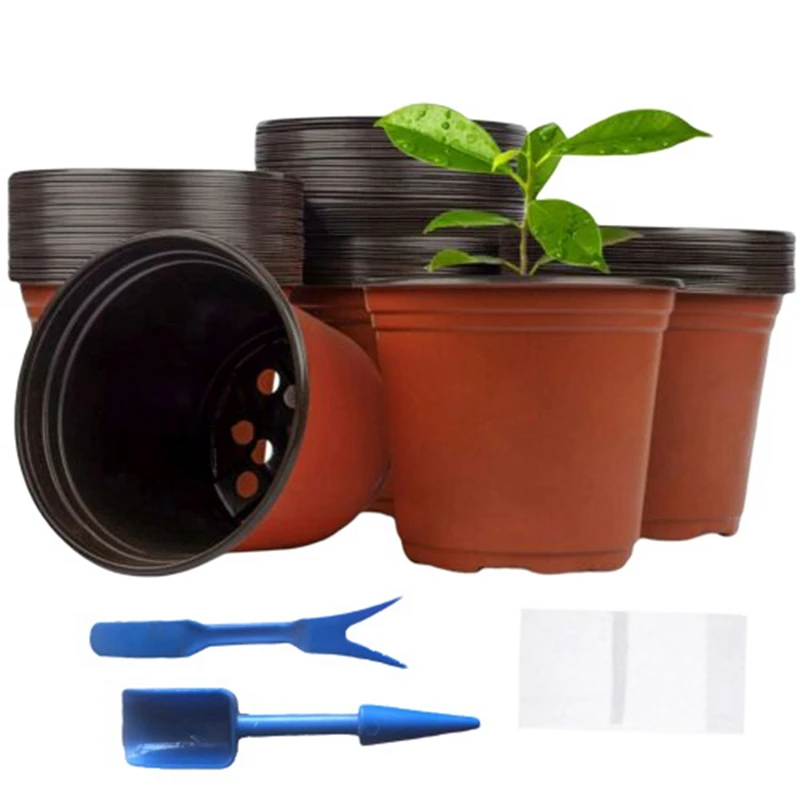 

100 Pcs 6.5Inch Plastic Plants Pots Nursery Pots With Label Garden Tools