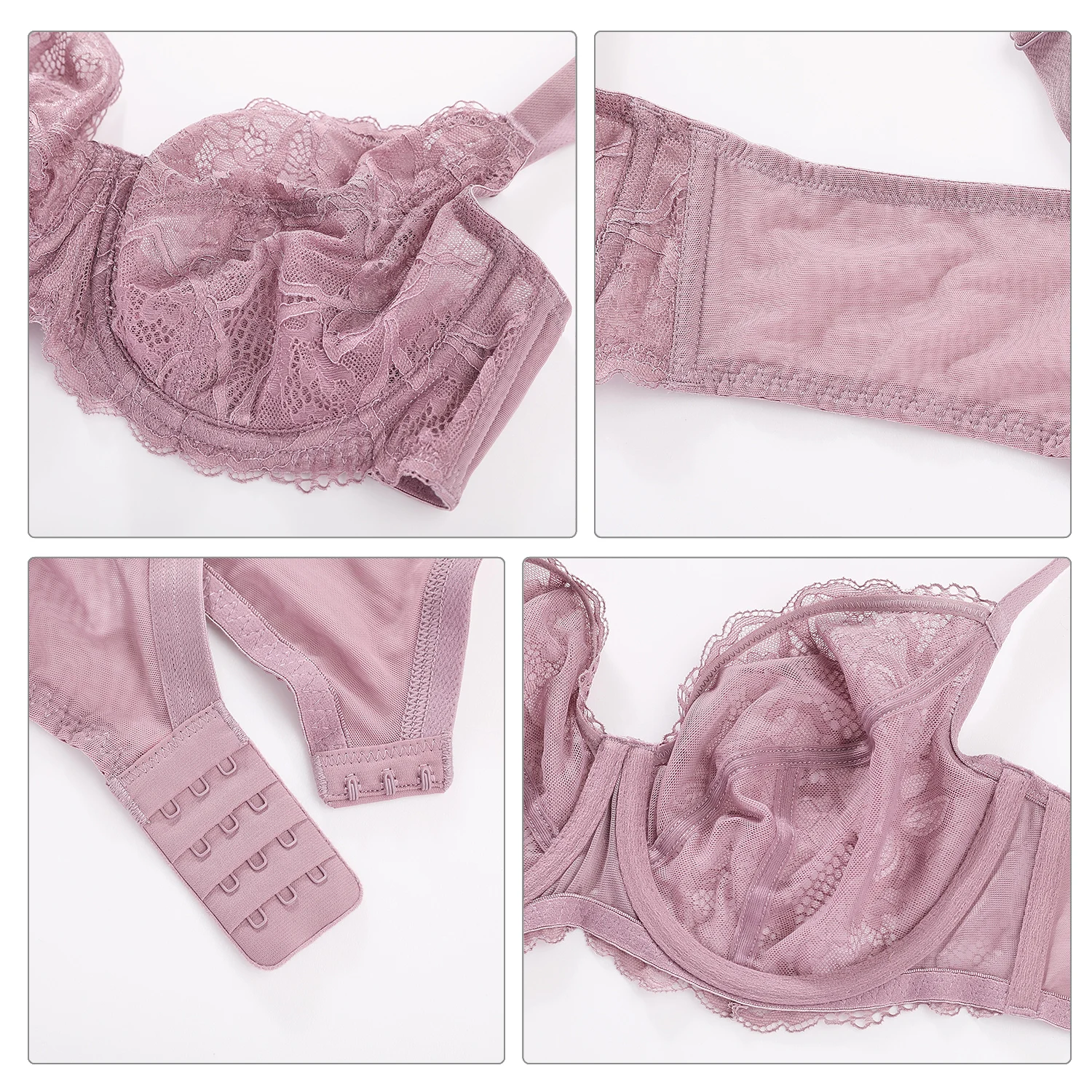 DOBREVA Women's Minimizer See Through Unlined Lace Bra Full Coverage Underwire Plus Size Bralette