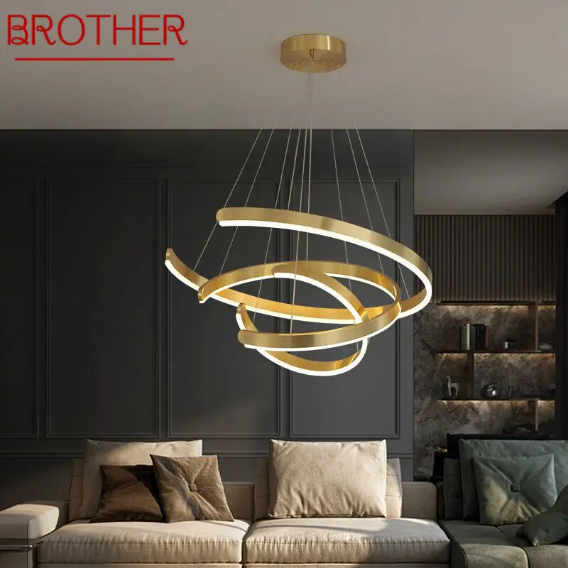 

BROTHER Nordic Modern Pendant Lamp Creative LED Ring Fixtures Gold Luxury Chandelier Light For Home Living Room Bedroom Decor