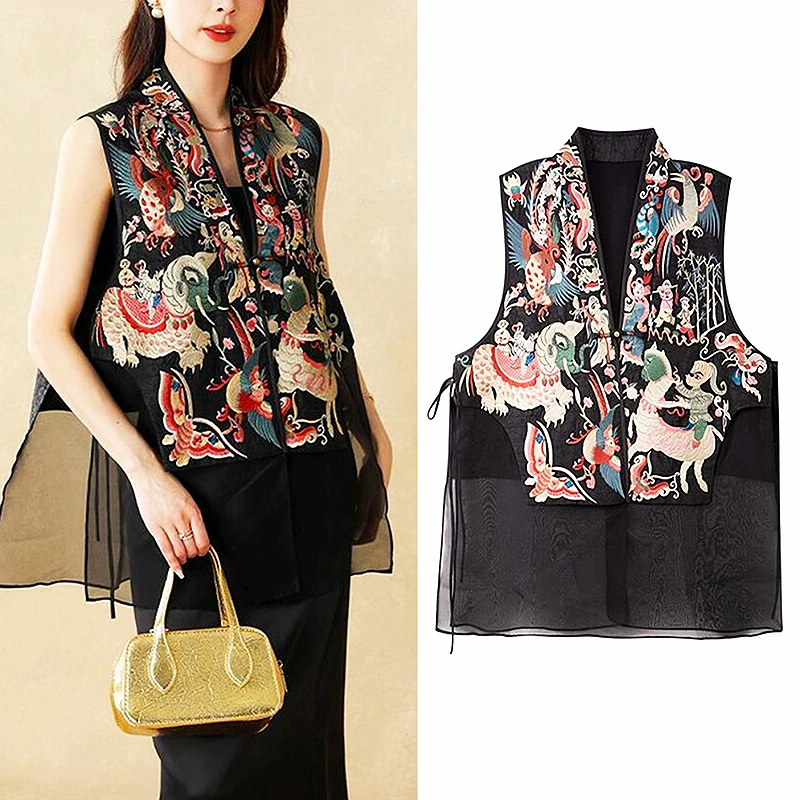 Женский шикарный роскошный жилет с вышивкой верхняя одежда без рукавов топы