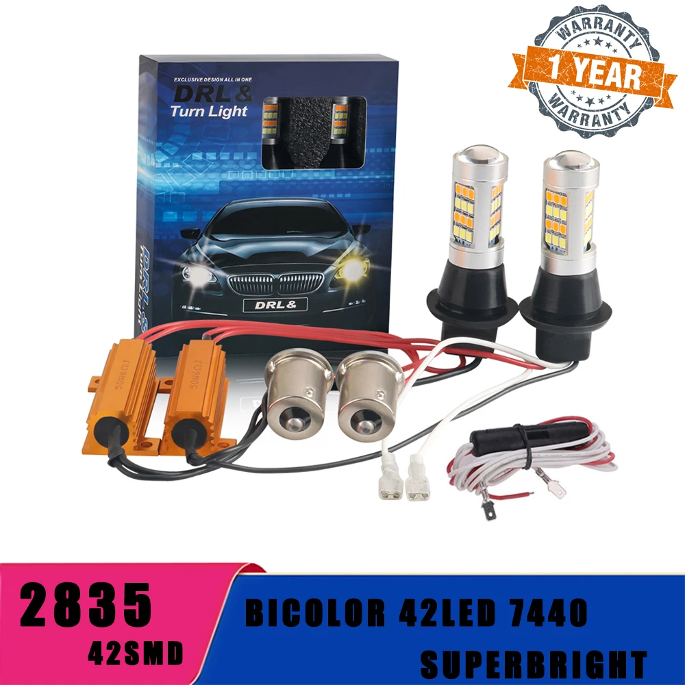 

2 шт., светодиодные ламсветильник T20 7440 W21W WY21W 1156 150 ° 180 ° P21w BA15S 2835 42smd 3 Вт