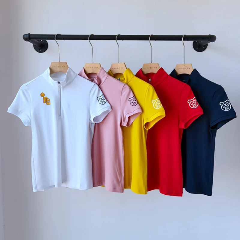

Han 22 New PG Golf Women's Short-sleeved Web Page Breathable Elastic Comfortable Zipper Half Turtleneck Golf T-shirt Multicolor