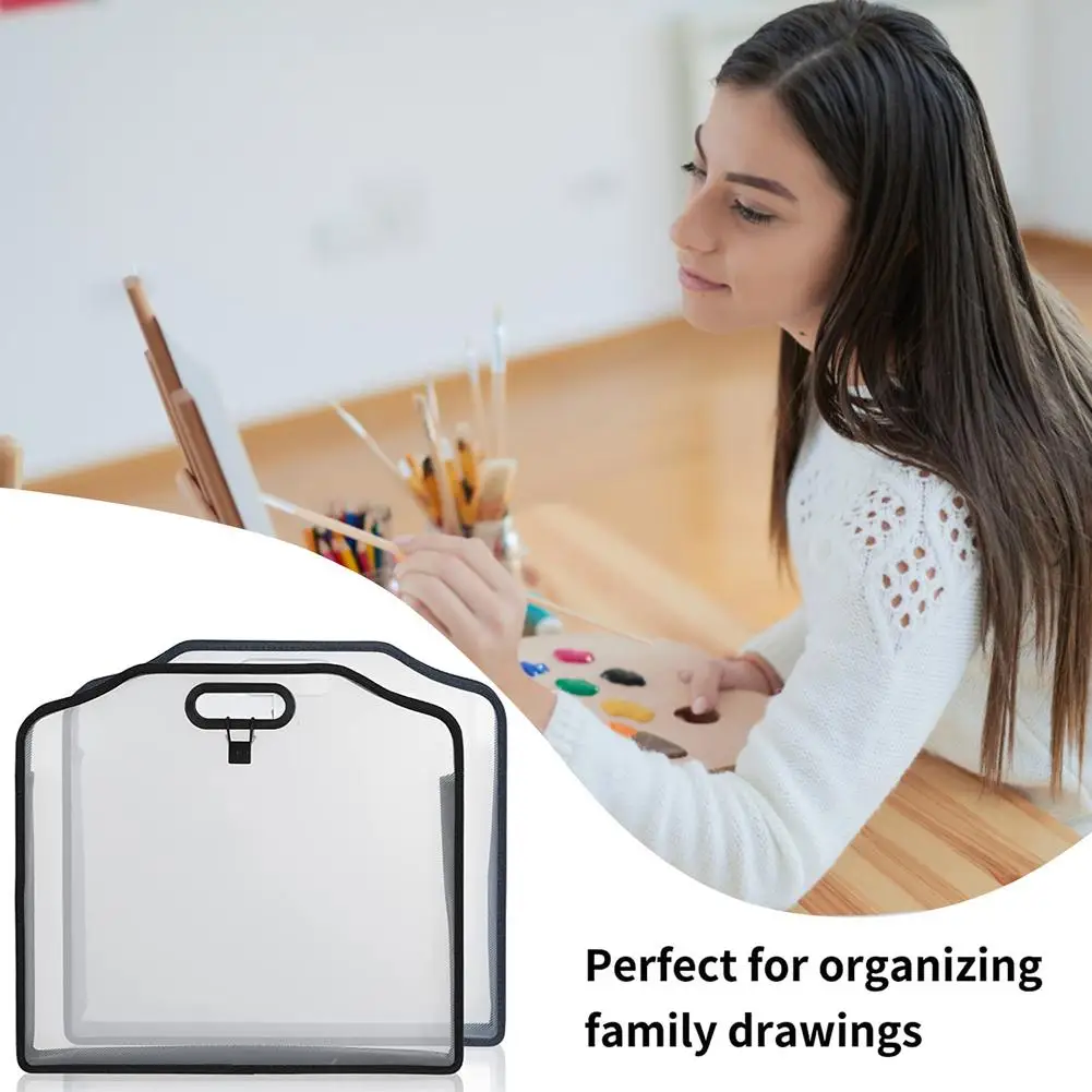 

2pcs Thickened A3 Art Portfolio With Handles 3D Transparent File Bag Container Large-capacity Album Storage Pouch 16.45in X 18in