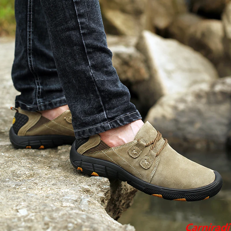 

Spring Genuine Leather Outdoor Sports Hiking Shoes Men High Quality Casual Climbing Sneakers Male Non-slip Trekking Walking Shoe
