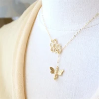 honeycomb bee lariat necklace beehive minimalist necklace stainless steel gold bee hexagon jewelry for women girls honeybee
