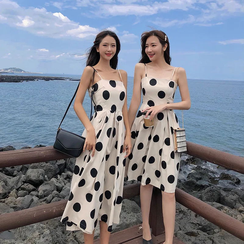 

Женское платье на бретелях, элегантное платье во французском стиле без рукавов с юбкой в крупный горошек, Новинка лета 2022