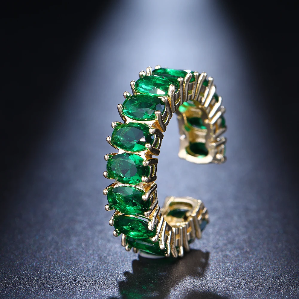 

Luxury Green Cubic Zirconia Rings for Women Fashion AAA CZ Crystal Ring Wedding Engagement Anniversary Female Party Jewelry Gift