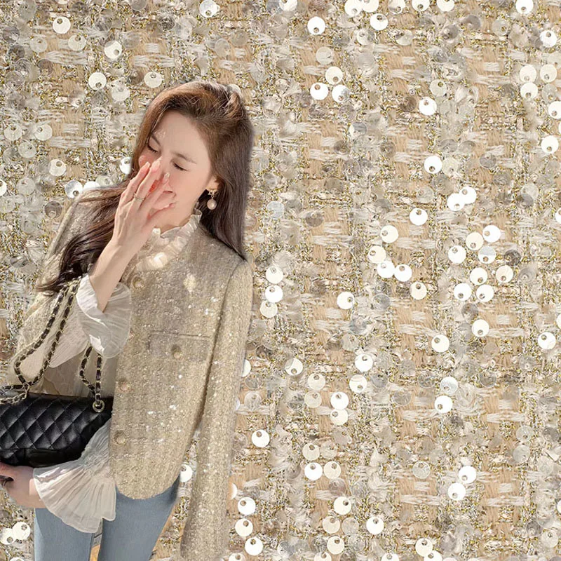 Ткань твидовая окрашенная в золотистую проволоку с блестками 50x145 см