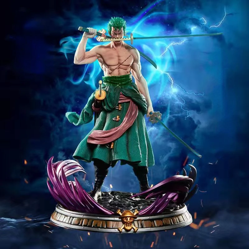 

28cm Anime One Piece Action Figure GK Roof Kimono Roronoa Zoro Three-Knife Fighting Model Decorations Kids Toys Gift Doll