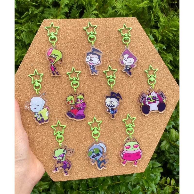 Фото Брелок акриловый Invader Zim Zim Dib Gaz 5 см, зеленый, с застежкой-звездой, мультяшный, для сумки, классический анимационный мерч, коллекционный подарок №2