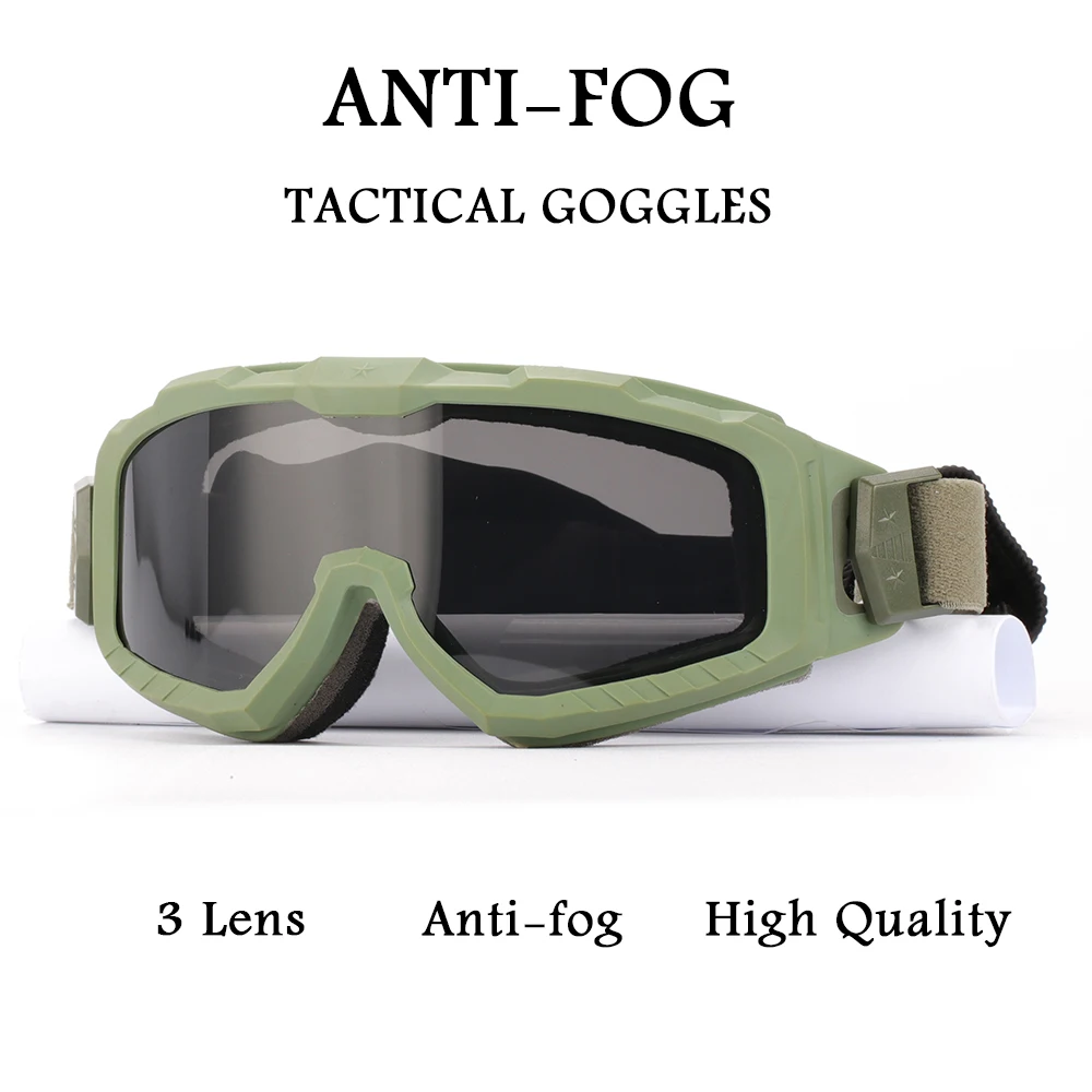 

Outdoor Military Tactical Goggles Army Fan Windproof Paintball CS Wargame Sports Shooting Motocross Motorcycle Eyewear 3 Lens