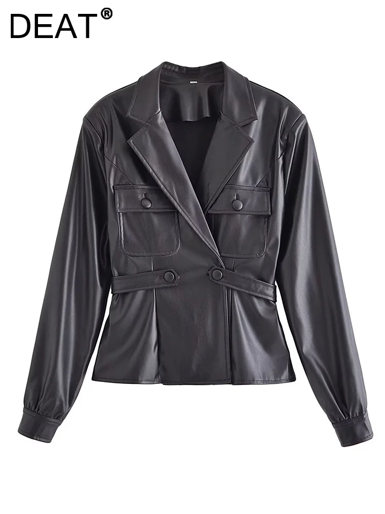 

[DEAT] Women Blazer Solid Causal Safari Style New Lapel Long Sleeve Loose Fit Jacket Fashion Tide Spring Winter 2023 13DA3636