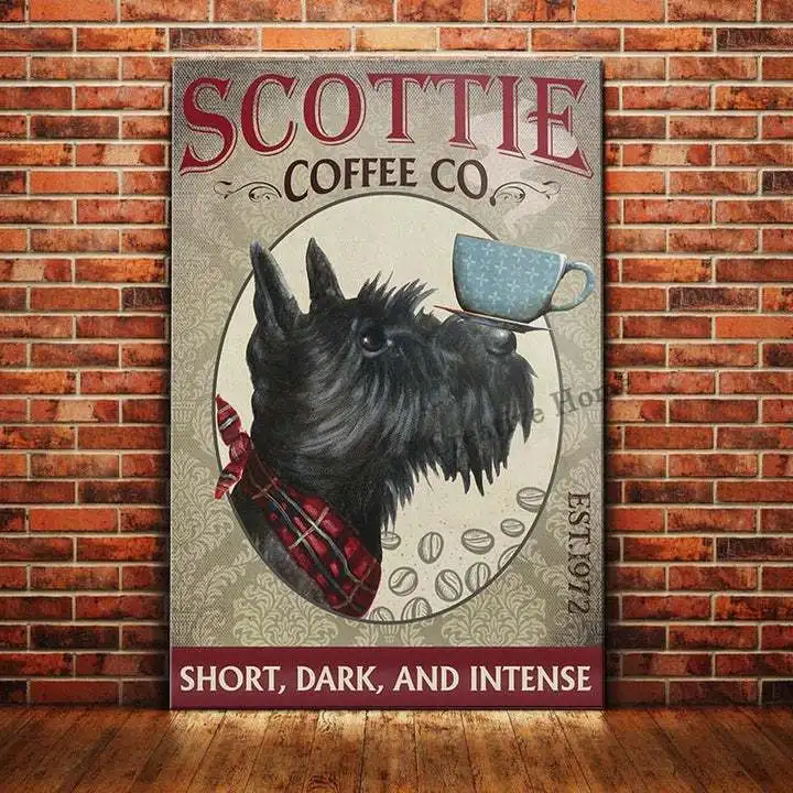 

Sottie Dog Metal Tin Sign Wall Decor Scottish Terrier Bubble Coffee Co. Hanging Plaque Aluminum Signage Posters Plaque 8x12 Inch