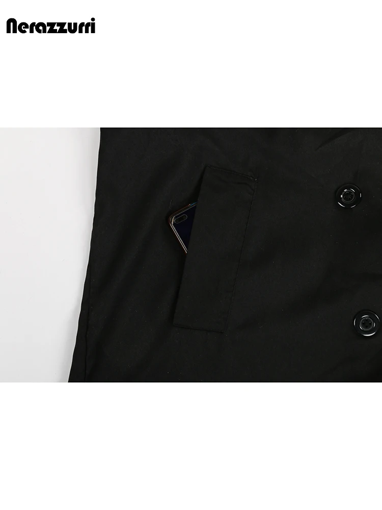 Nerazzurri Весна Осень Экстра Лонг Оверсайз Хаки Черный Струящийся Мягкий Плащ Для