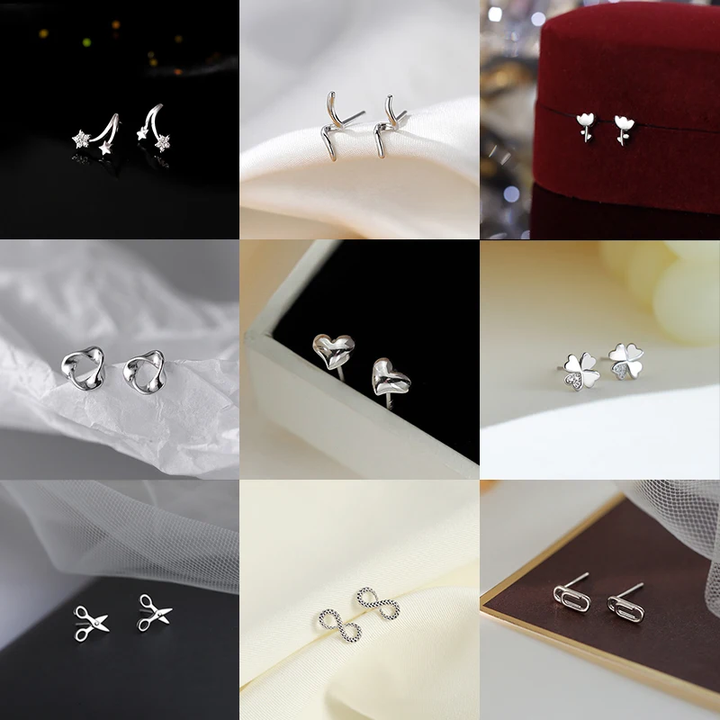 

Simple 925 Silver Mini Stud Earrings For Women and Students Silver Color Heart Earring For Teen Ear Piercing Jewelry Accessories
