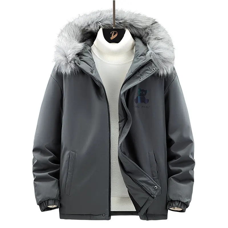 Men Casual Jacket Winter New Warm Thick Fleece Windproof Hooded Fur Collar Parka Coat Men Sports Cotton Outwear Chaqueta Hombre