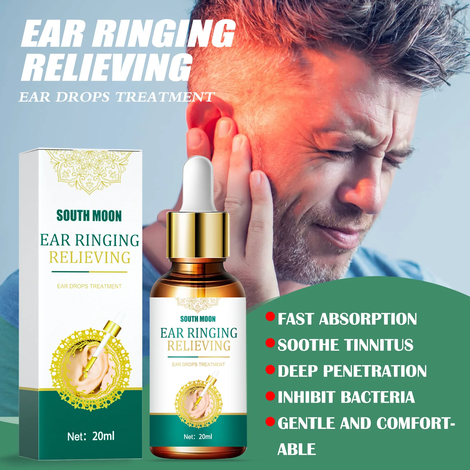 

20ml Ear Ringing Relieving Drops Treatment Ear Hard Hearing Tinnitus Symptoms Earache Alleviate Health Care