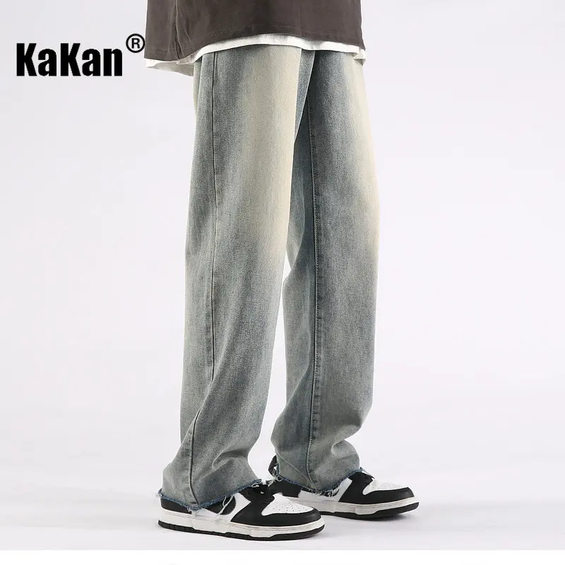 Kakan - Spring/Summer New Vintage Wash Jeans Men's Wear, Loose Straight Barrel Occidental High Street Casual Long Jeans24-LQS909