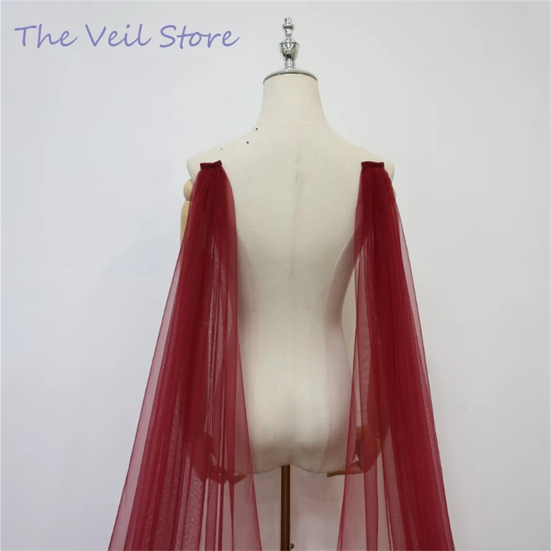 Свадебная накидка на плечо Тюлевая Фата бордового цвета с крыльями для невесты