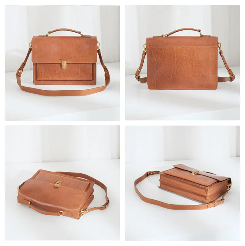 Fashion luxury organizer genuine leather women's briefcase designer business casual real cowhide work handbag lock messenger bag