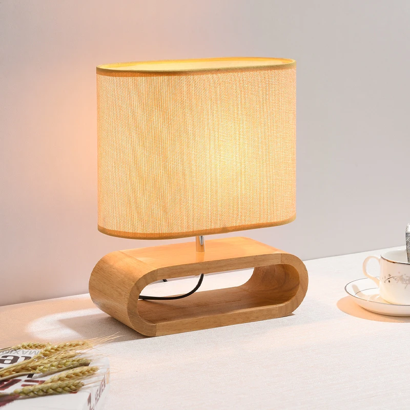 Lámpara de mesa con Base de madera nórdica, lámpara de tela, luces de mesa para sala de estar, dormitorio, luces de lectura de cabecera, accesorio E27, decoración interior