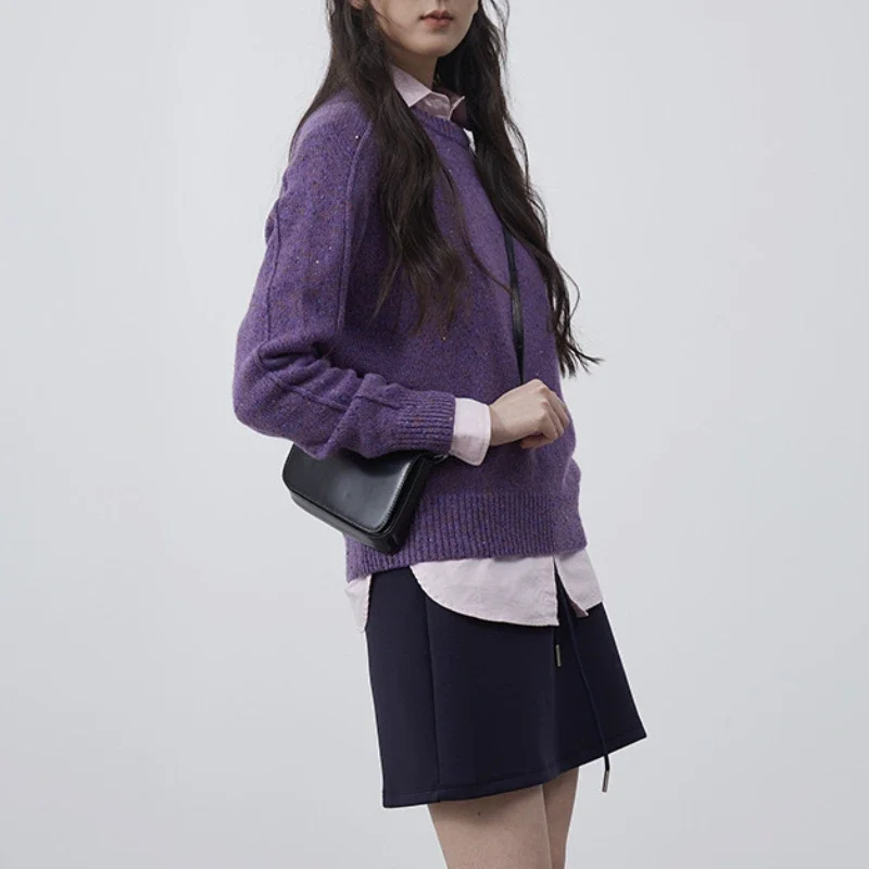 Женский трикотажный пуловер с круглым вырезом и длинным рукавом