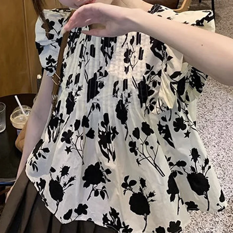 

Women's Clothing 2023 Sleeveless Thin O-neck Black Printing Loose Pullovers Casual Korean 90s Cute Sweet Young Style T-Shirts