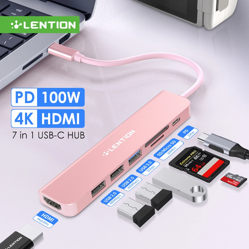 USB-концентратор LENTION 4K @ 30 Гц Type C на HDMI 2,0 PD 100 Вт, адаптер для Macbook Air Pro iPad Pro M2 M1, аксессуары для ПК, концентратор USB 3,0