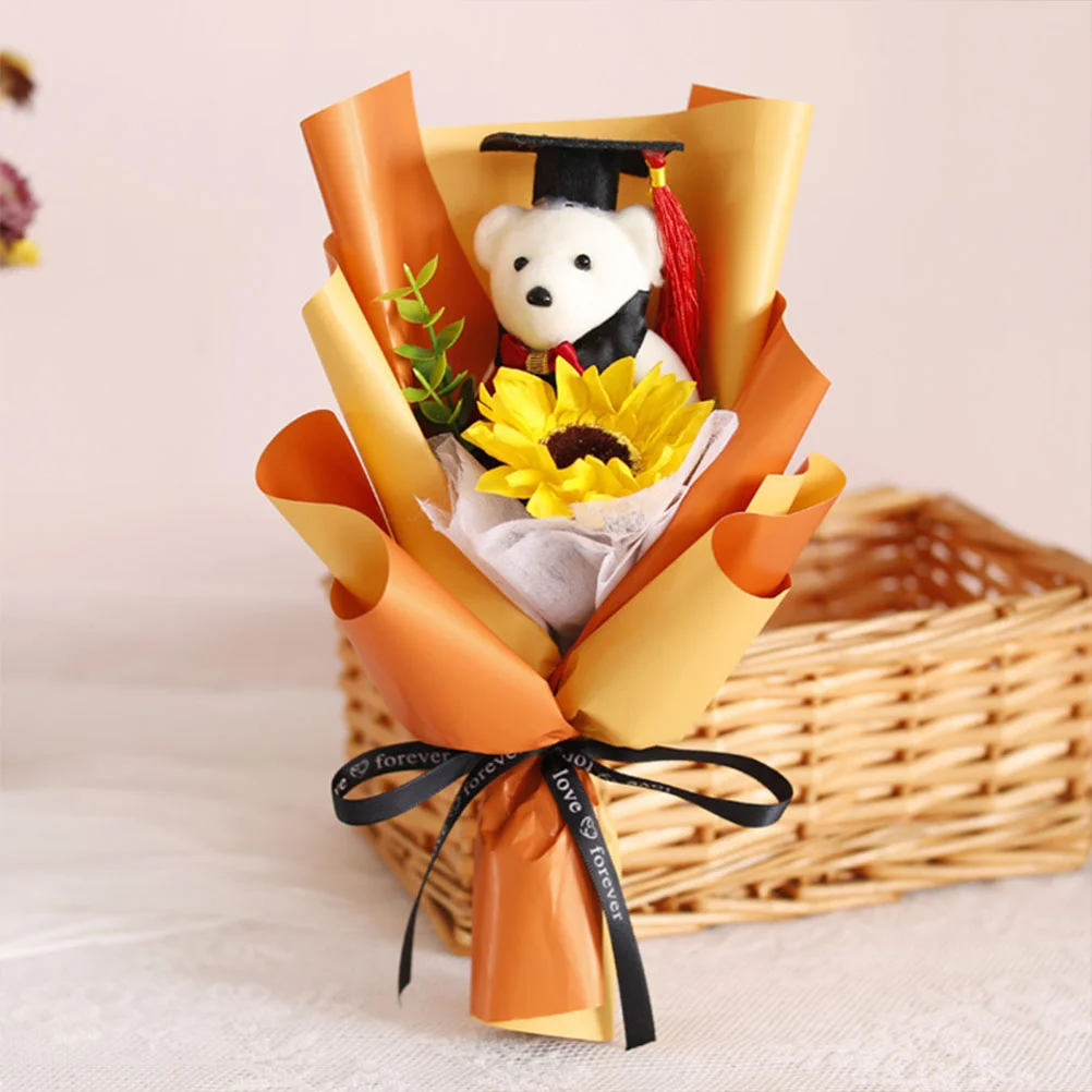 

10 Pcs Dr. Bear Flower Bouquet Plush Stuffed Animals Stand Graduation Lovely Decors Mini Bears Gift Graduate Decorations