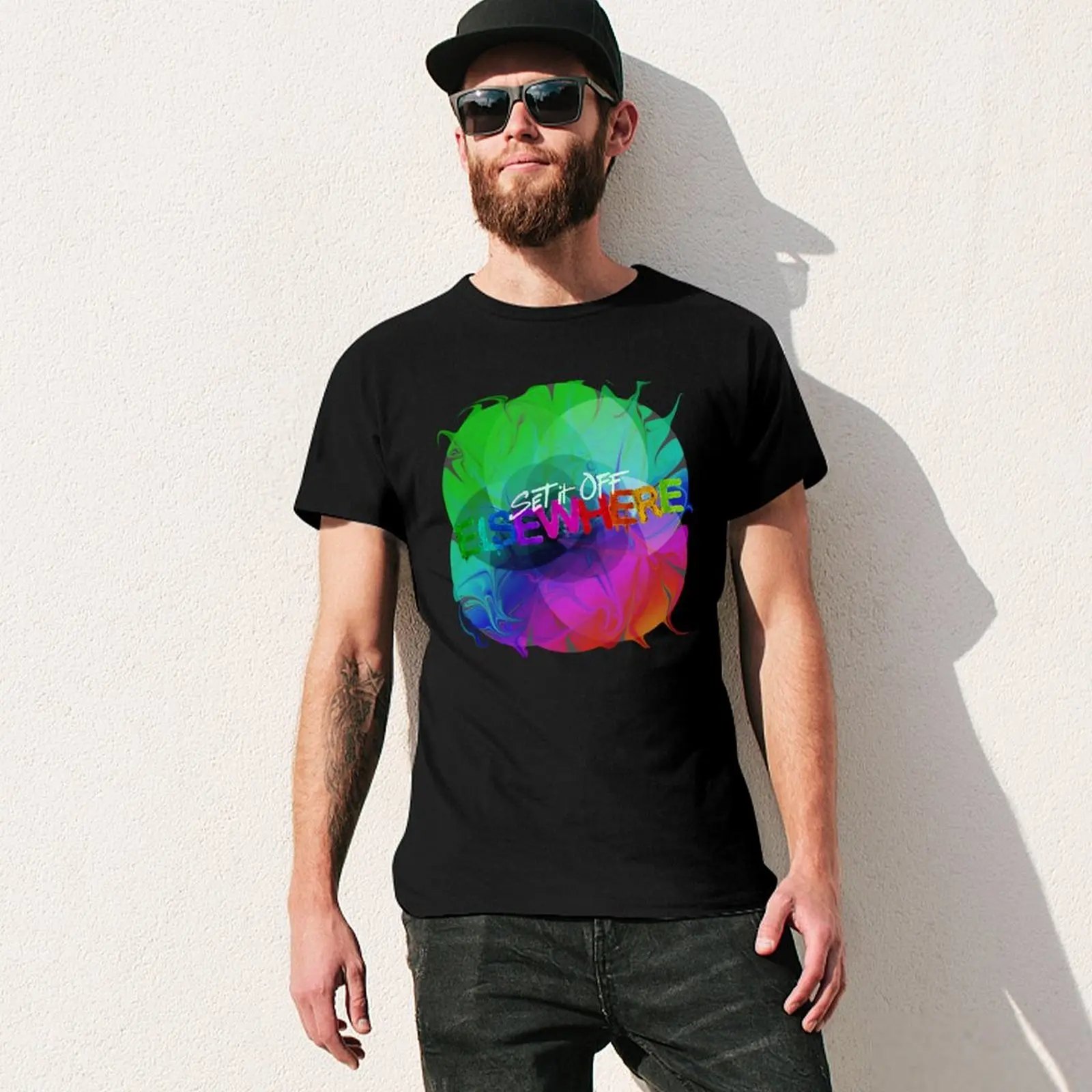 Фото Футболка Set it Off Elsewhere Album Rainbow Melt, базовая футболка с короткими рукавами для мужчин №3
